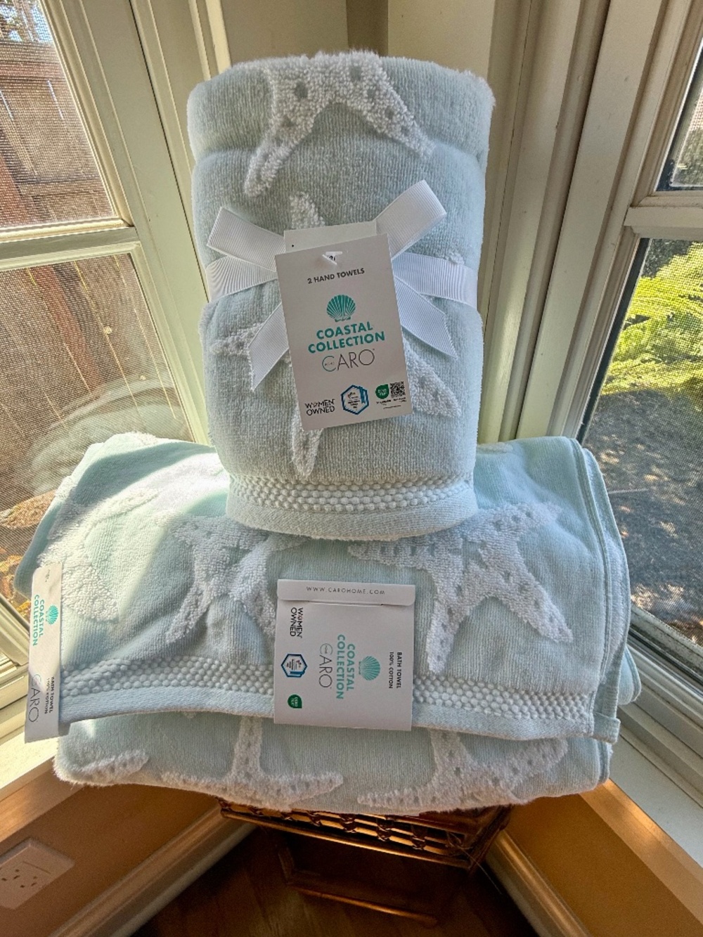 CARO Home 4-Piece COASTAL Collection Bath Cotton STARFISH Towels NWT Set of 4